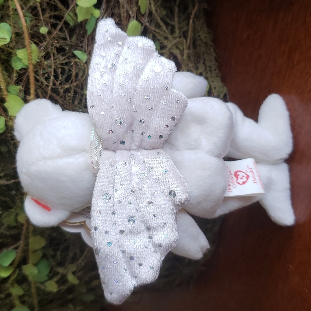 2 TY JINGLE BEANIES Angle Bear Herald White Snowman  snowcap with tags ornaments - Picture 7 of 10